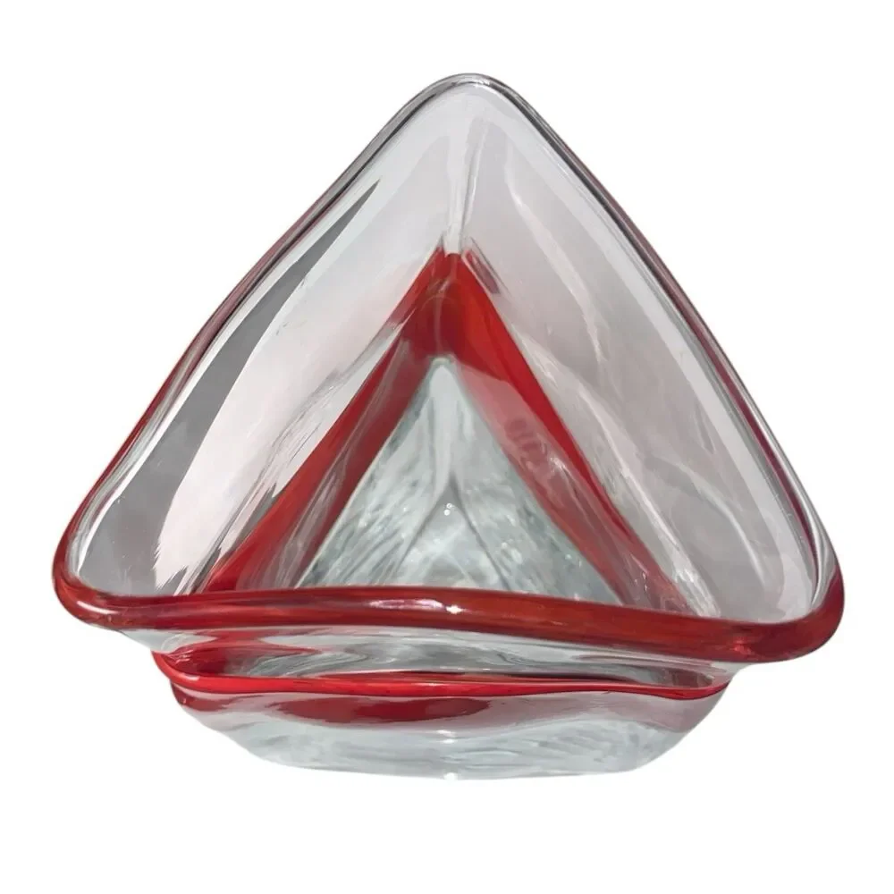 William Salas Triangular Handblown Art Glass Vase Red Band Artist Signed
